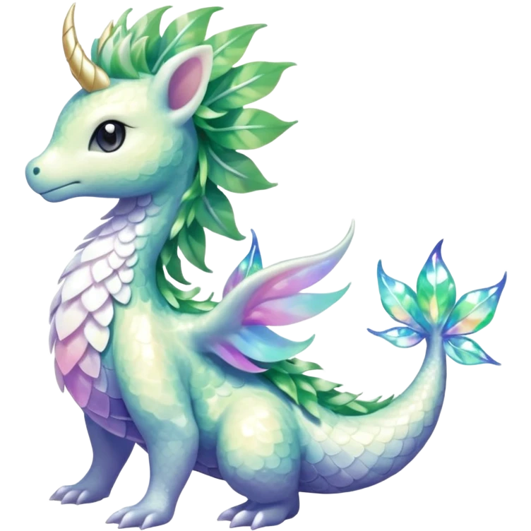 Shiny Sparkly beautiful gorgeous ethereal Scaley Exotic Shaymin-Aurorus-Dragonair-Fakémon-hybrid-creature (full body) emoji