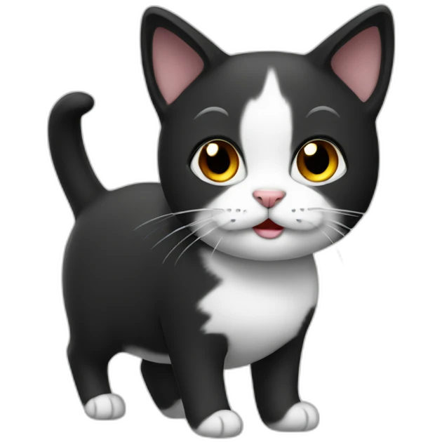 Black and white Cat with mini ears full body emoji