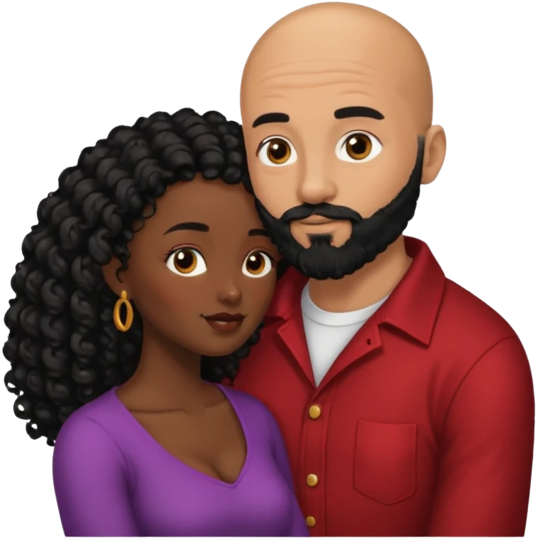 intimate moment between black couple bald man black beard long black curly hair woman  emoji