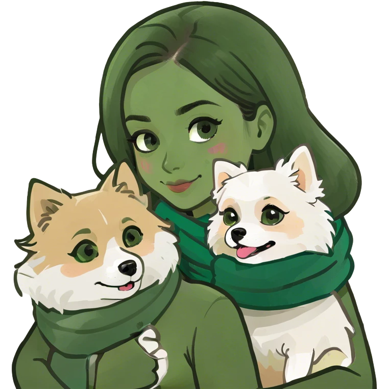 Brunette girl hugging beige and white Pomeranian  emoji