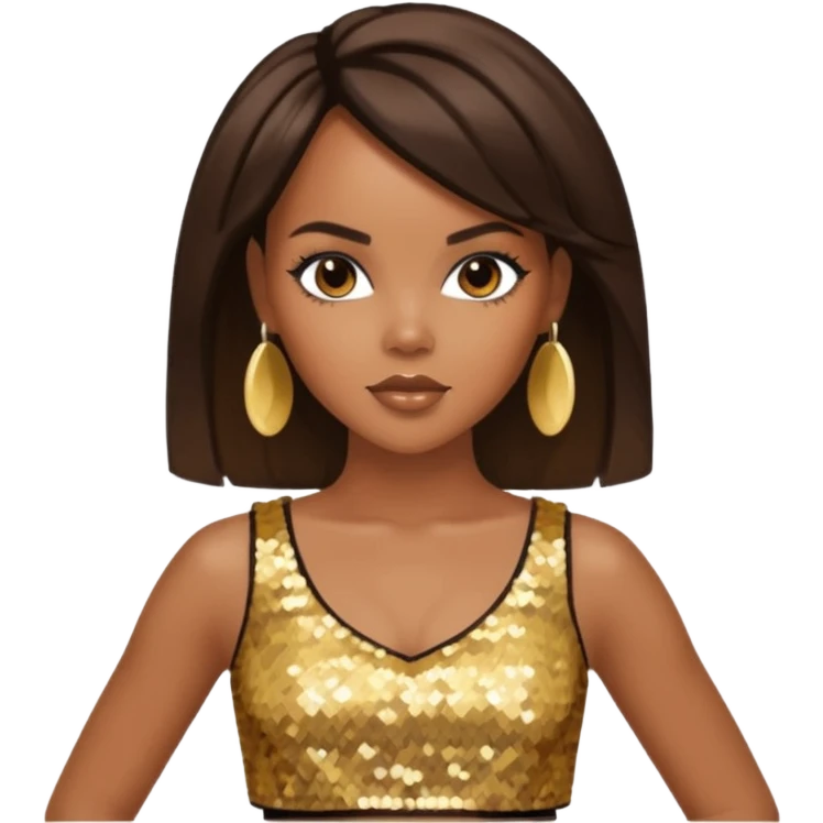 LeToya Luckett with long dark brown hair, gold sequin crop top  emoji