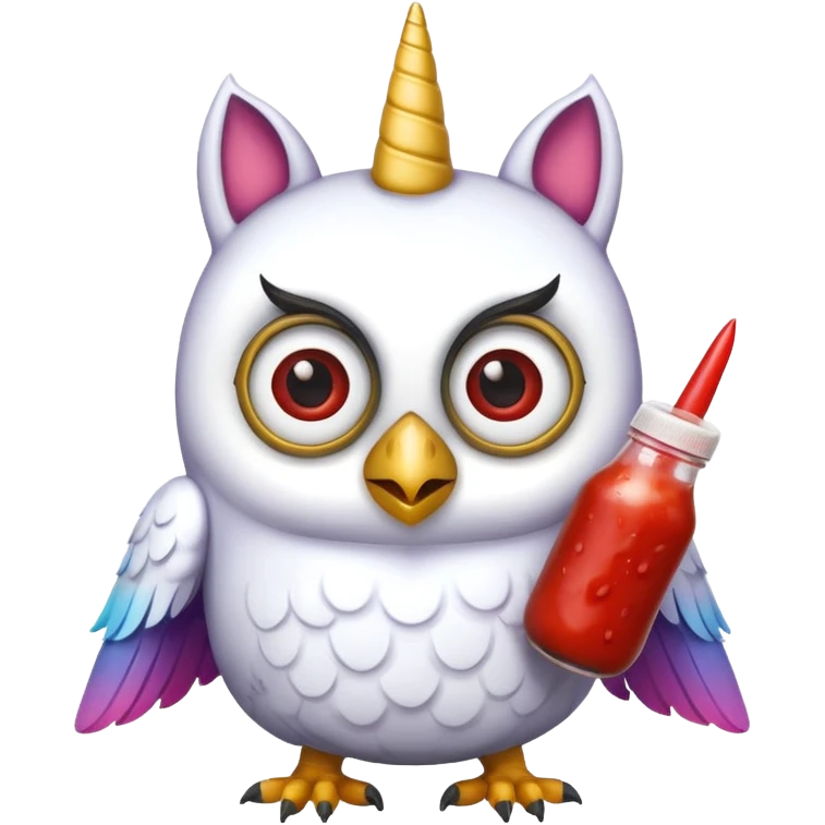 a unicorn owl minion with ketchup emoji