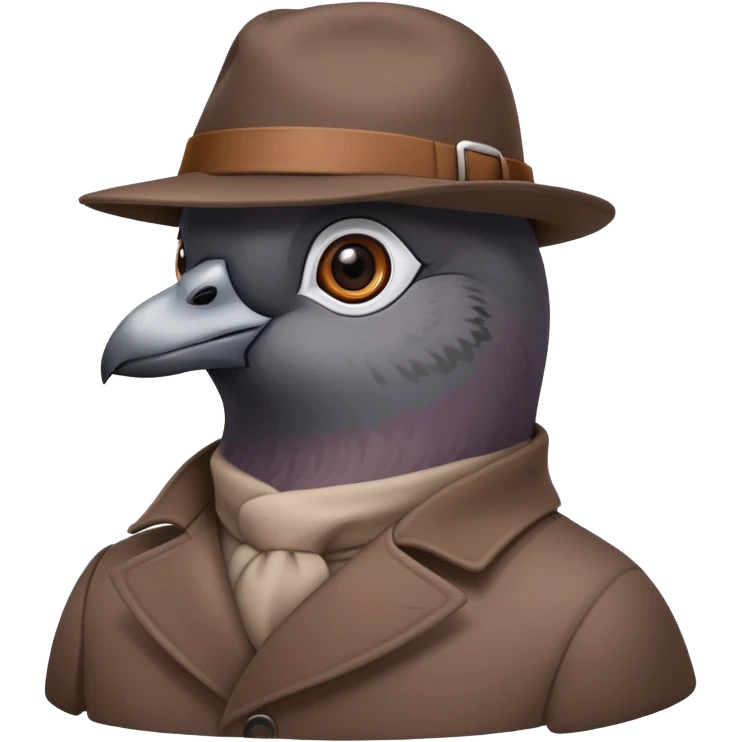 Pidgeon spy in a brown coat and with a hat emoji
