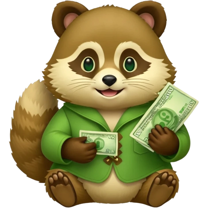 Green tanuki, all green body, has money emoji