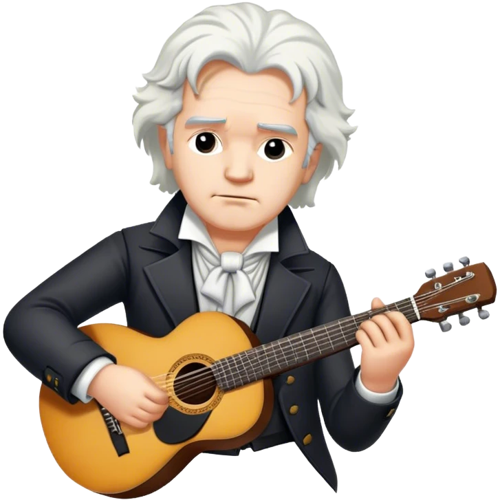 White haired Beethoven with guitar emoji