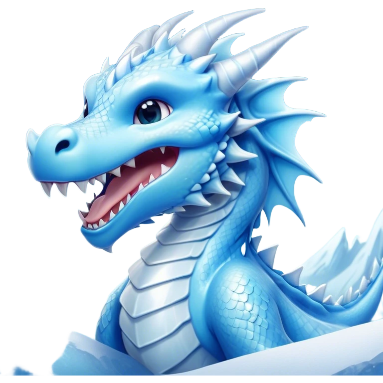 Cinematic Cute Yawning Beautiful Ice Dragon Portrait Emoji, Head tilted slightly with a dramatic, wide-open yawn, revealing a softly crystalline body with subtly drooping, frost-laden scales in cool blues and silvery hues, each detail rendered with natural icy finesse; high shine, relaxed yet elegant, styled with a dash of enchanted winter charm, soft glowing outline, capturing the essence of a sleepy yet graceful ice drake ready to stretch out and melt into a serene, frozen slumber! emoji