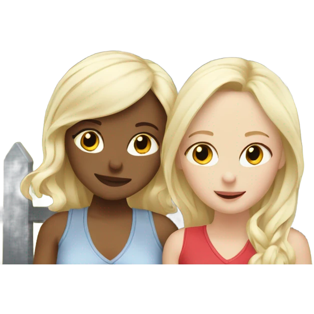 Two white blonde girls in love with a house and two babies emoji