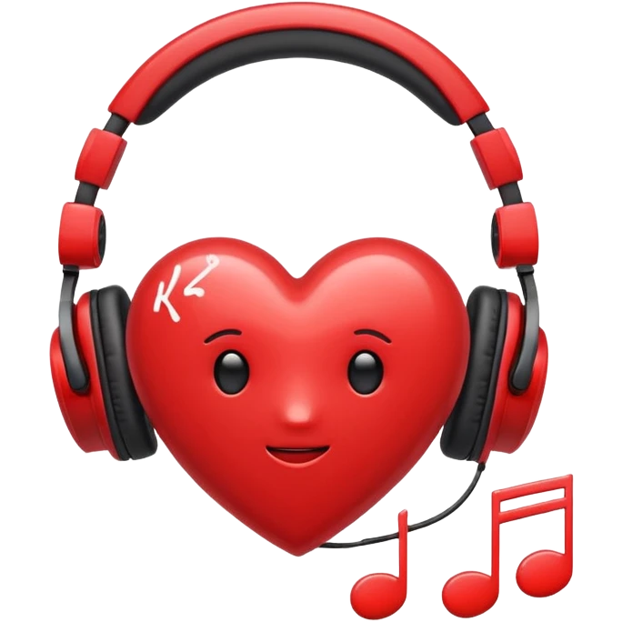 heart with K-pop headphones and music notes emoji