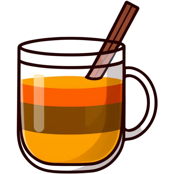 small transparent glass with layered carajillo - yellow-orange liquor visible at bottom, coffee layer on top, with cantaloupe melon slice alongside emoji