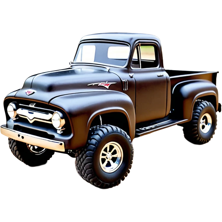 1:10 off-road lcg smoking rusting Arrma Traxxas Basher style Wednesday Adam’s 1954 blackened tarnished hotrod utility streamlined anime Ford extended cab rc bulging pickup (extra wide low-profile pin tires chrome wheels with fenders) emoji
