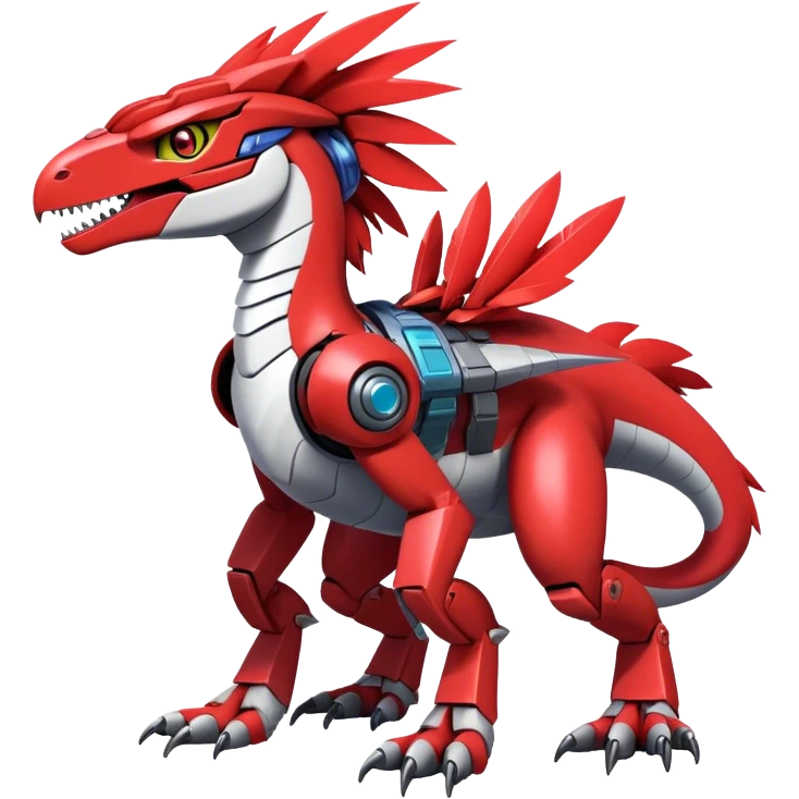 Furry feather-mane Cool Edgy Futuristic shiny colorful Digimon-Fakemon-Guilmon-Velociraptor-Mecha full body   emoji