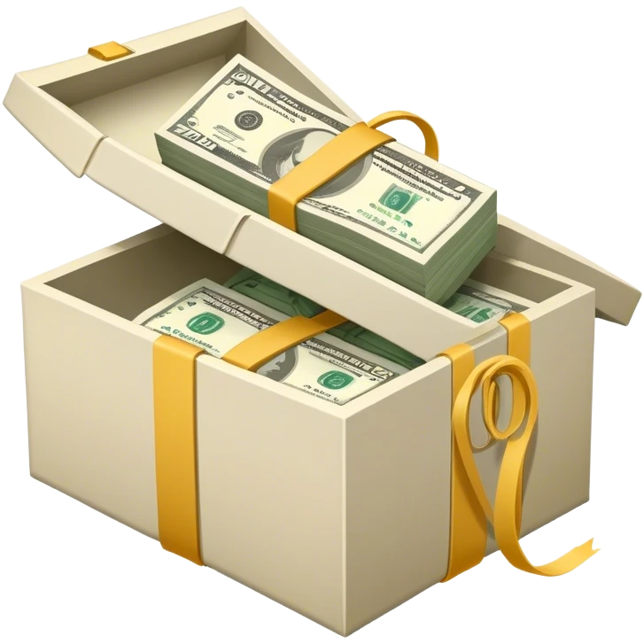 Shoe box full with money/notes rolled up by rubber bands emoji