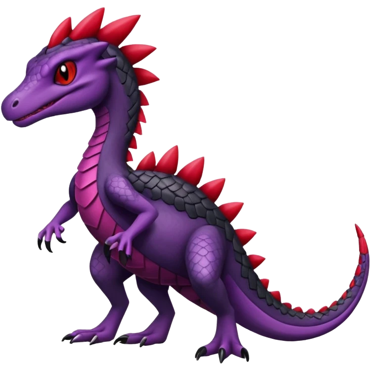 Black and purple and red Sceptile-Salazzle-Pokémon-Fakémon-creature emoji