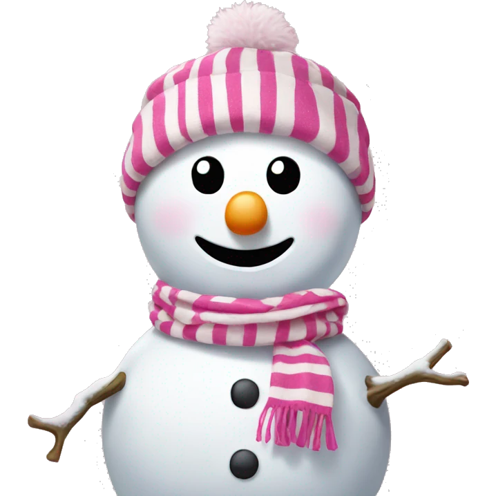 Snowman with a pink and white striped scarf emoji