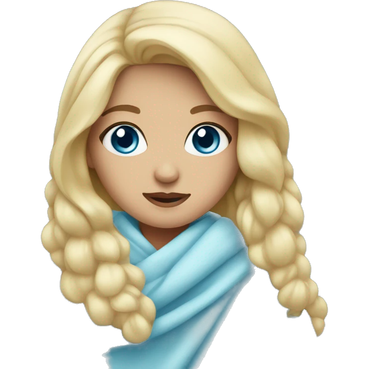 Blonde girl with light blue eyes wrapped in a blanket emoji
