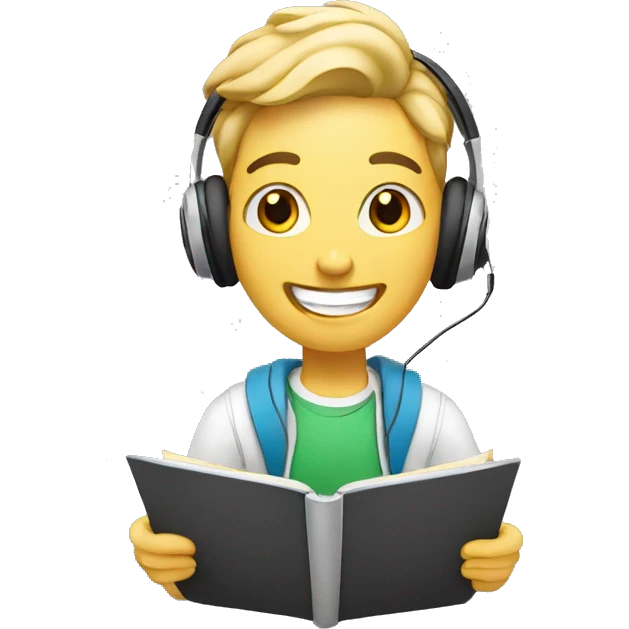 white happy student listening to music on class emoji