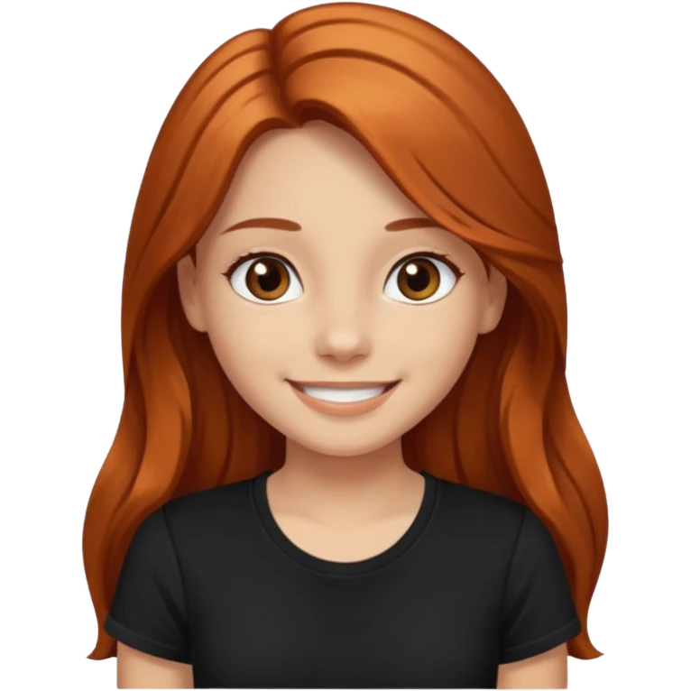 Medium copper long hair  girl  with dark brown eyes wearing a black tee emoji