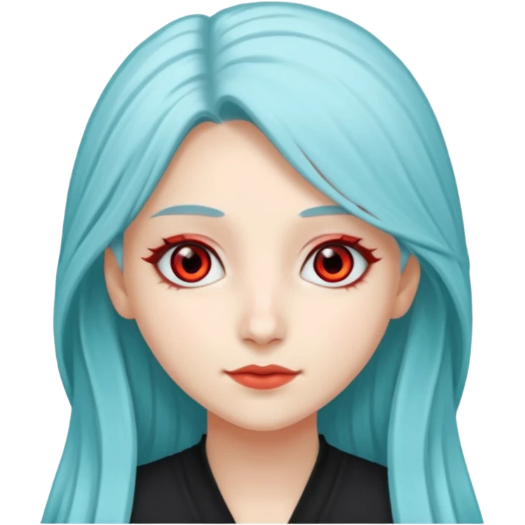 Long Cyan Haired Light Red Eyes White Skin Arabic American Girl Named Zackie Hatzune Kubota emoji