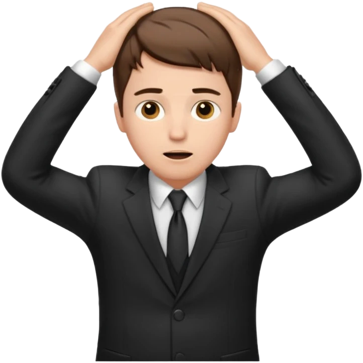 white man in formal suit surprised, hands on head emoji