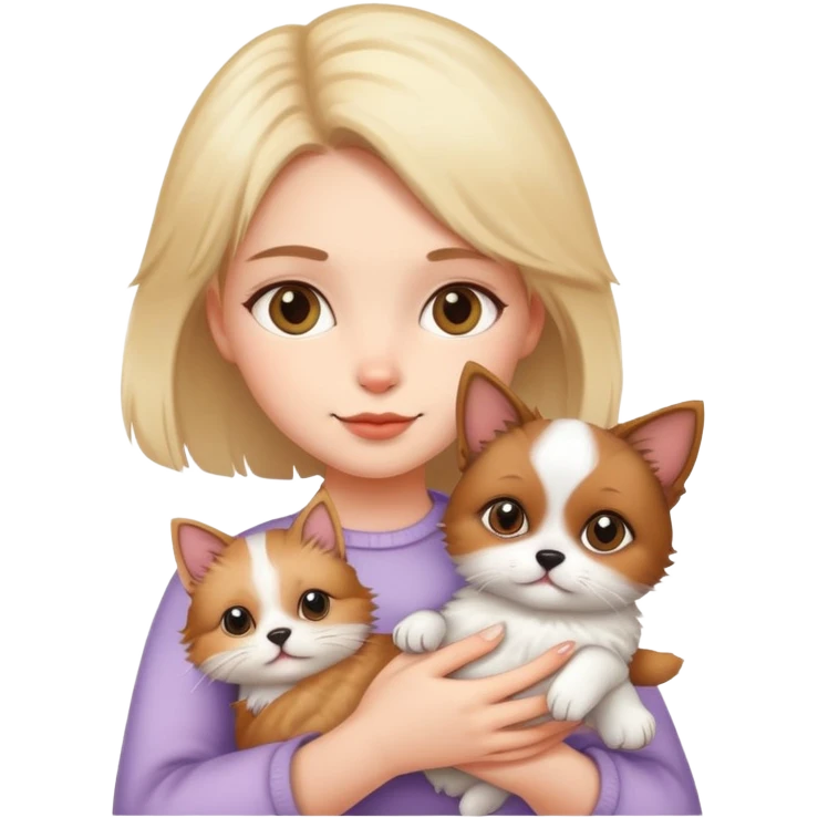 Girl holding a cat and a dog emoji