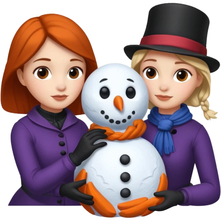 Virginia Poe and Maria Clemm building a snowman emoji