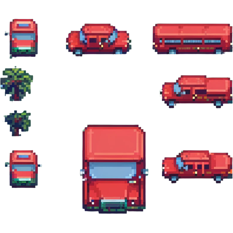 double-decker red city tour bus, pixel art style emoji