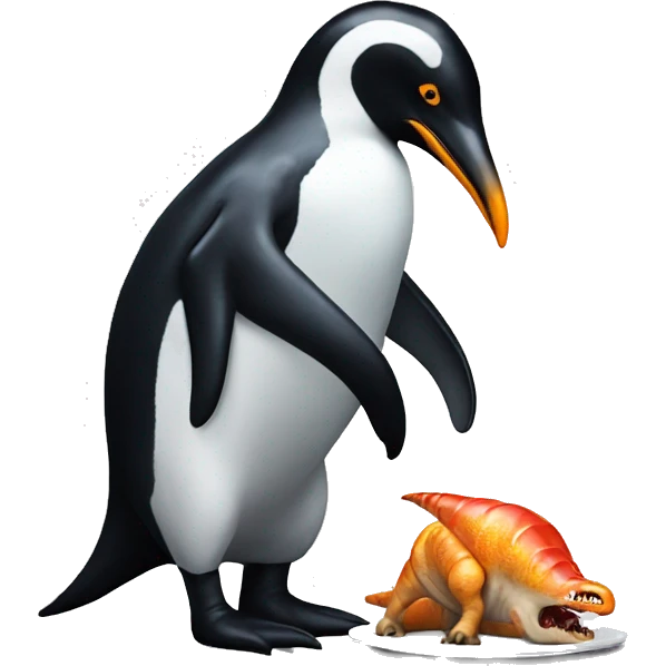 Penguin eating dinosaur emoji