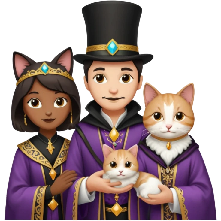 magician couple and their pet cat emoji
