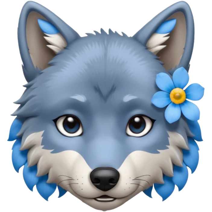 Tired wolf with forget-me-not flower on ear emoji
