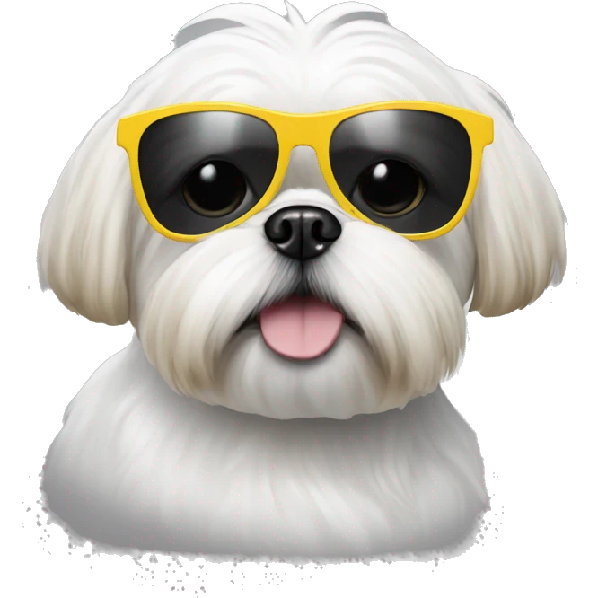 White shihtzu wearing sunglasses with yellow rim emoji