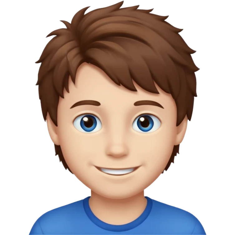 Fluffy brown hair whit blue eyes boy emoji
