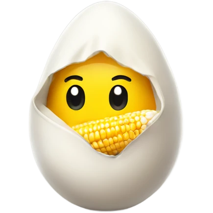 Egg wearing a hoodie holding corn emoji