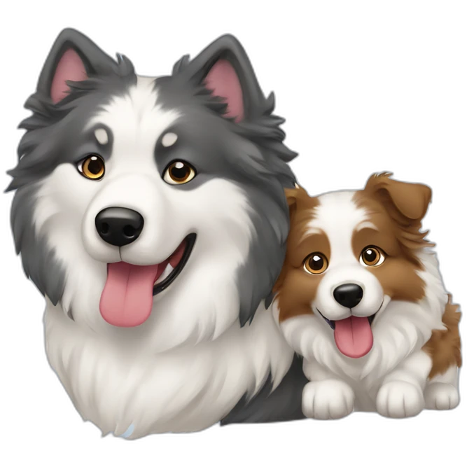 Samoyed and an Australian shepherd playing emoji