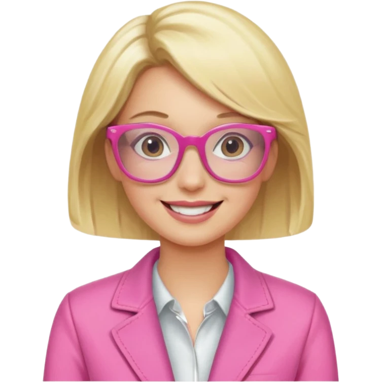 Happy blond woman in pink jacket and pink glasses emoji