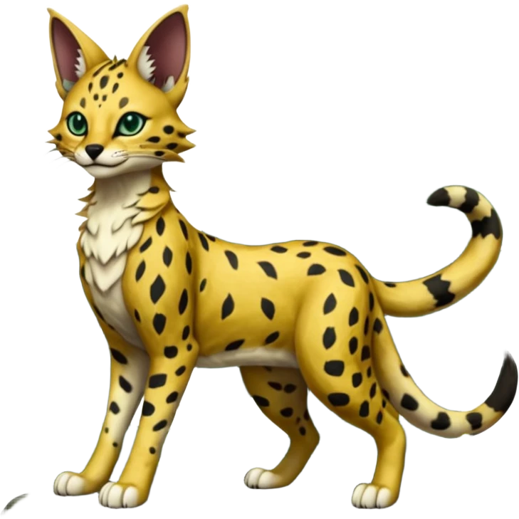 Epic complex detailed dark-hunter-green dark-brown realistic aesthetic-scenic-Fakémon-Sprigatito-Floragato-Meowscarada-Trico-Sergal-Serval-Vernid-creature (full body) emoji