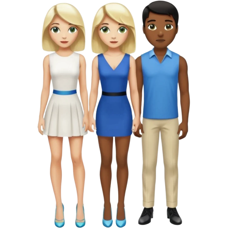 Prince, black hair, body, legst, blue eyes, shoes, woman blonde hair, green eyes, sexy white short sleveless dress, shoes emoji