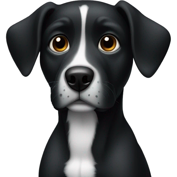 a black dog with a black muzzle with a white chest and hanging ears emoji