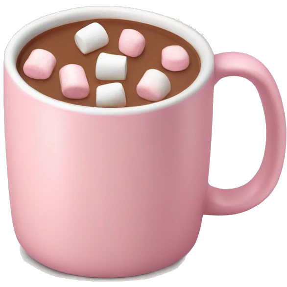 Light Pink mug of hot chocolate with marshmallows  emoji