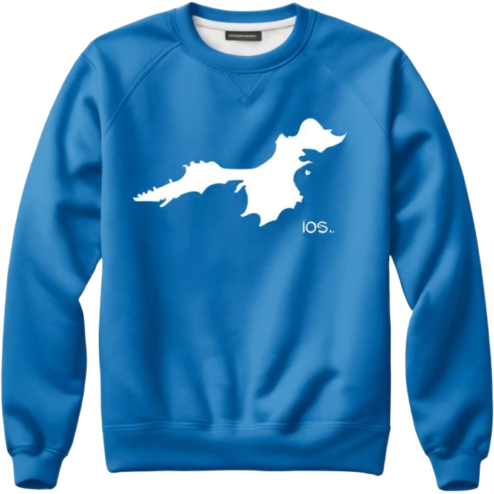Crewneck with a extremely small inscription on the right side in the corner words “LAKE MICHIGAN” emoji