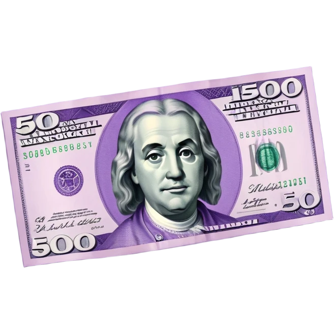 Realistic purple colored 500€ bill emoji