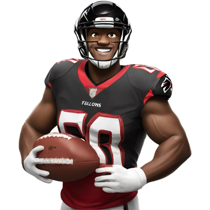 Football player with falcons jersey big muscles and holding a football in front of the Mercedes Benz stadium emoji