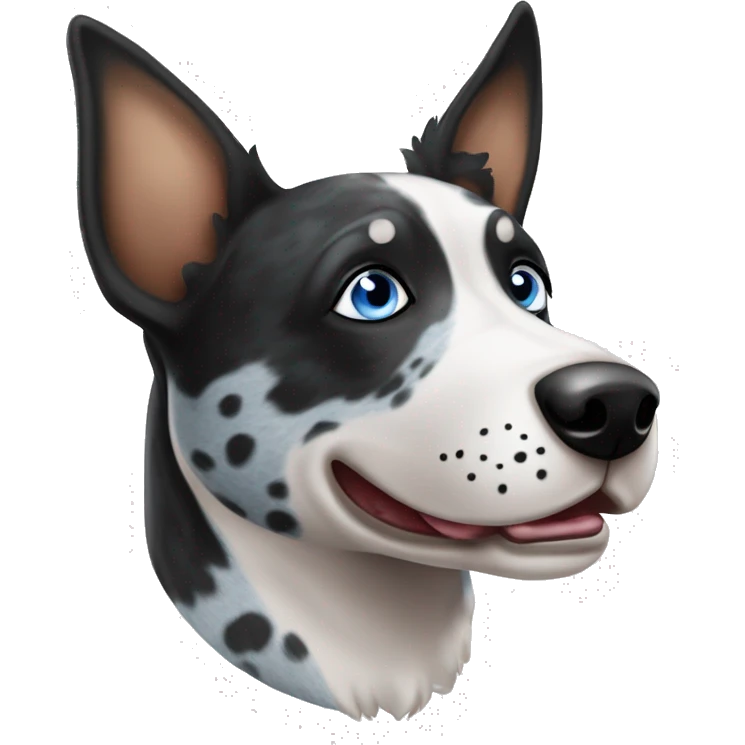 Black and white spotted Australian cattle dog blue eyes emoji