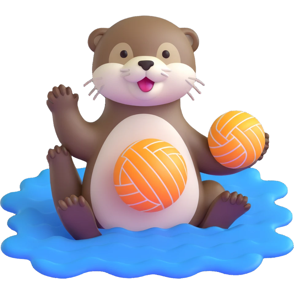kawaii otter floating on water holding a volleyball with two paws emoji
