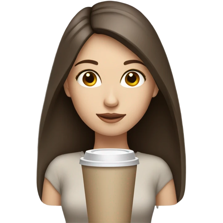 Pretty Pale brunette straight hair drinking coffee emoji
