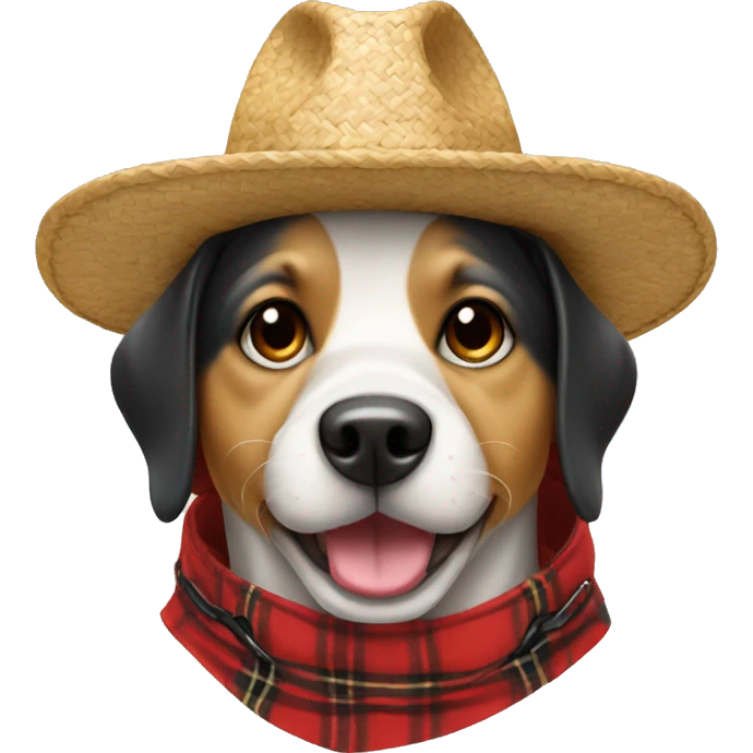 dog happy with straw hat and red plaid outfit emoji