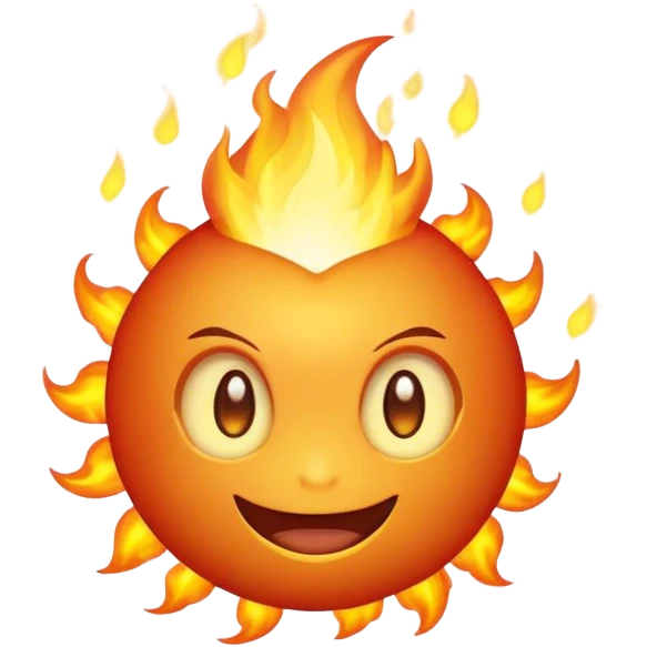 floating ball of fire sprite face with white glowing eyes and cute smile emoji