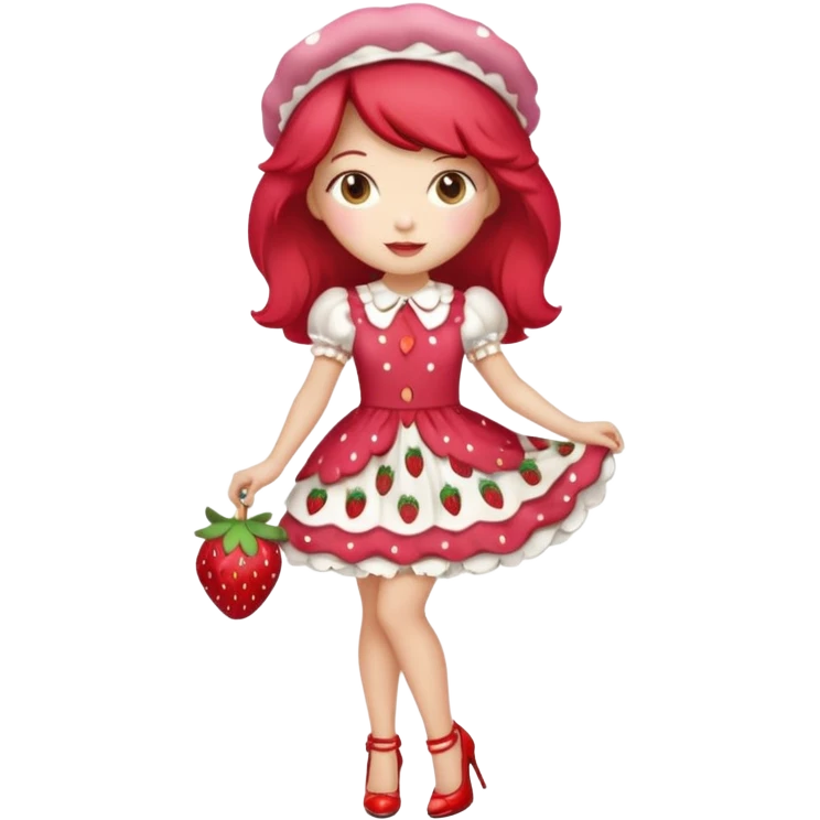 pretty and cute realistic modern day strawberry shortcake full body with high heels emoji
