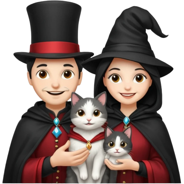 magician couple and their pet cat emoji