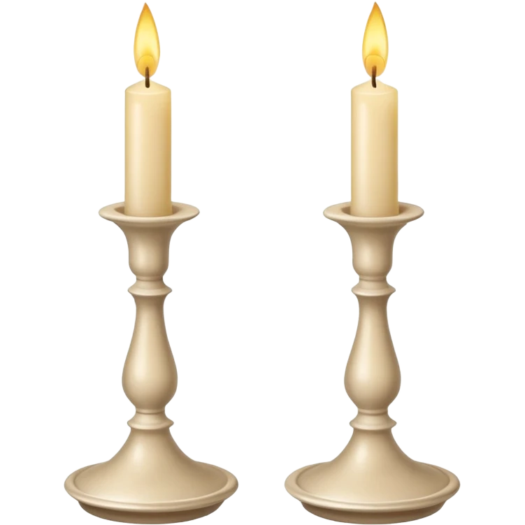 two pale beige candles in candlesticks emoji