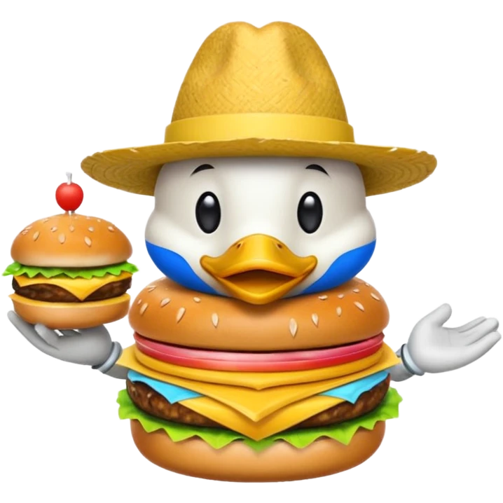 Un pato comiendo una hamburguesa emoji